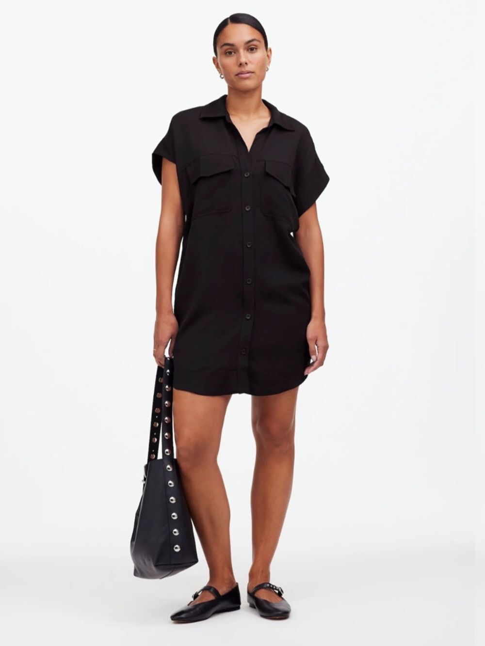 Madewell Utility Button Front Mini Dress Black XS